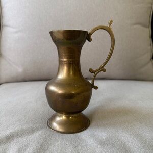 Vintage Solid Brass decorative handle Wide Mouth Pitcher Pedestal Base Vase